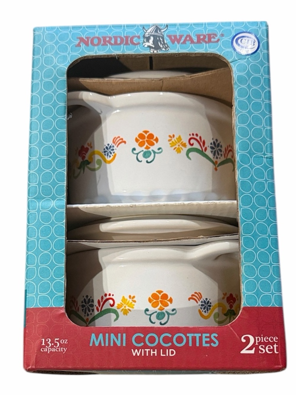 Nordic Ware White Mini Cocottes with Floral Motif bakeware ceramic 2 pc set